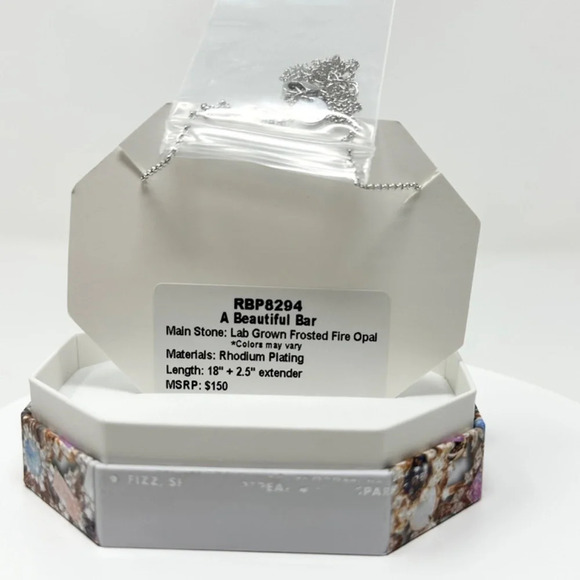 Bomb Party October 2024 Frosted Fire Opal A Beautiful Bar Necklace RBP8294 NWT - Picture 2 of 4